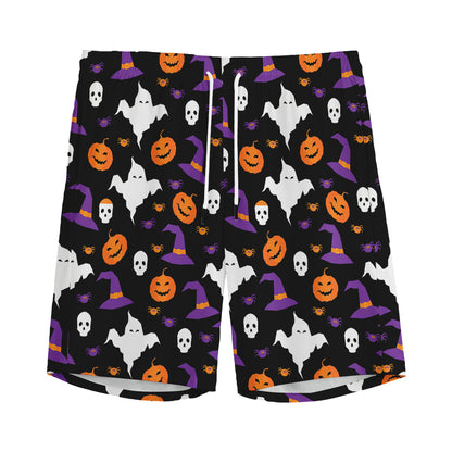Happy Halloween Ghost Pattern Print Men's Sports Shorts