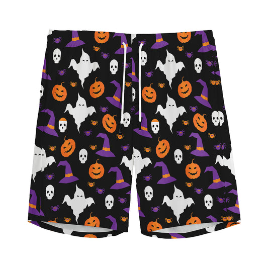 Happy Halloween Ghost Pattern Print Men's Sports Shorts