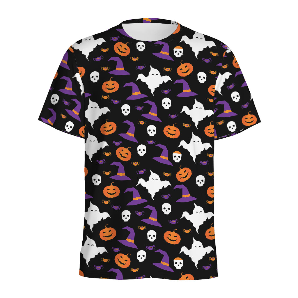 Happy Halloween Ghost Pattern Print Men's Sports T-Shirt