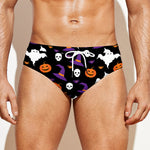 Happy Halloween Ghost Pattern Print Men's Swim Briefs