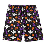 Happy Halloween Ghost Pattern Print Men's Swim Trunks