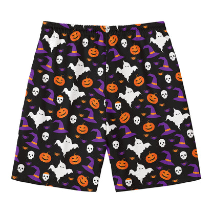 Happy Halloween Ghost Pattern Print Men's Swim Trunks
