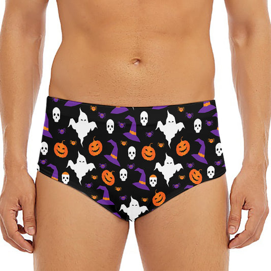 Happy Halloween Ghost Pattern Print Men's Triangle Swim Briefs
