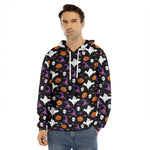 Happy Halloween Ghost Pattern Print Men's Velvet Pullover Hoodie