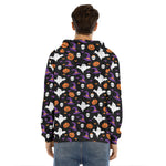 Happy Halloween Ghost Pattern Print Men's Velvet Pullover Hoodie