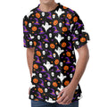Happy Halloween Ghost Pattern Print Men's Velvet T-Shirt