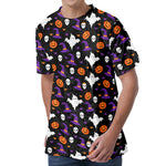 Happy Halloween Ghost Pattern Print Men's Velvet T-Shirt