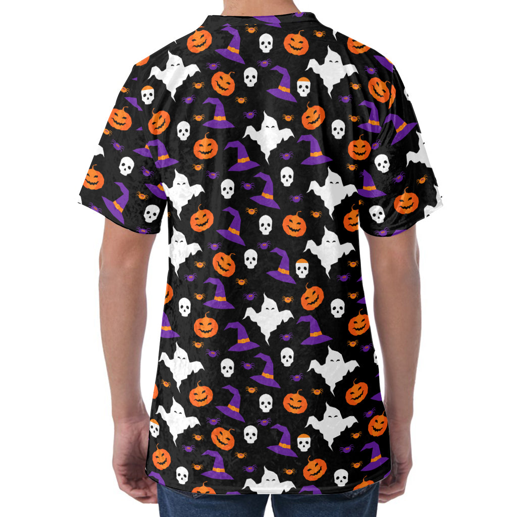 Happy Halloween Ghost Pattern Print Men's Velvet T-Shirt