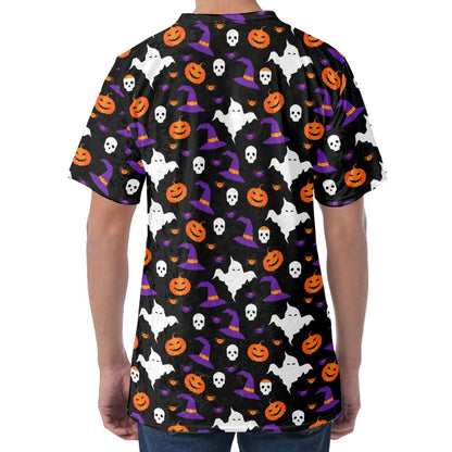 Happy Halloween Ghost Pattern Print Men's Velvet T-Shirt