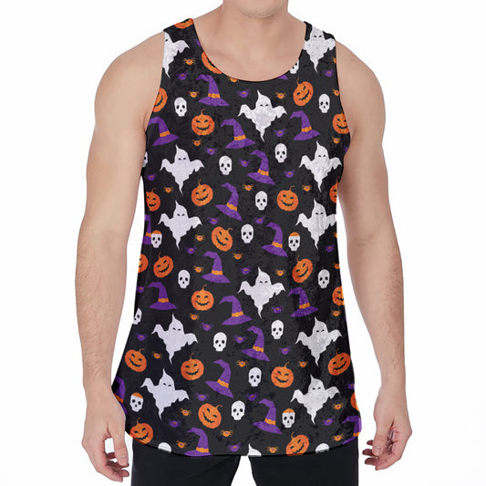 Happy Halloween Ghost Pattern Print Men's Velvet Tank Top