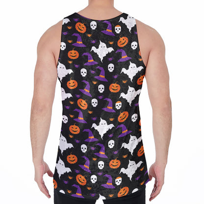 Happy Halloween Ghost Pattern Print Men's Velvet Tank Top