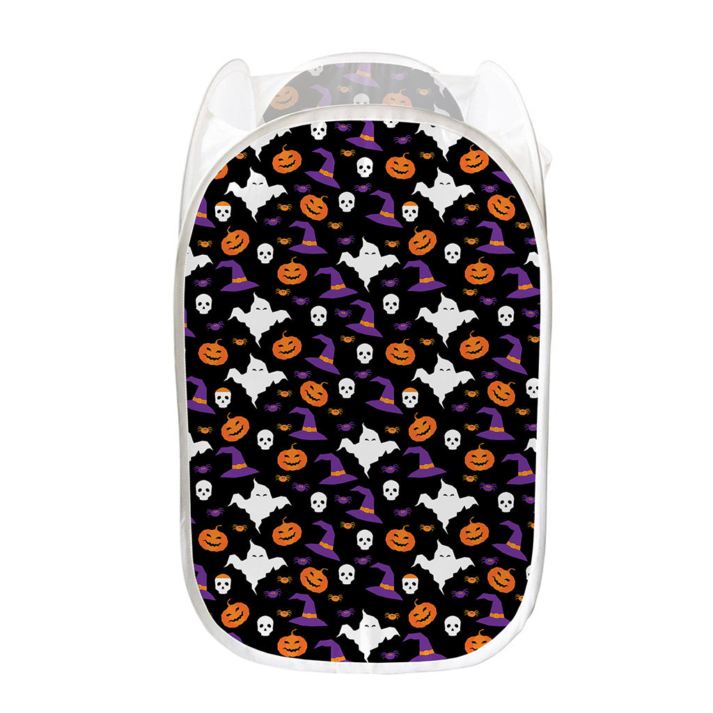 Happy Halloween Ghost Pattern Print Mesh Laundry Hamper