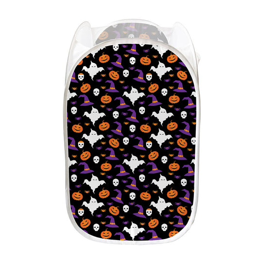 Happy Halloween Ghost Pattern Print Mesh Laundry Hamper