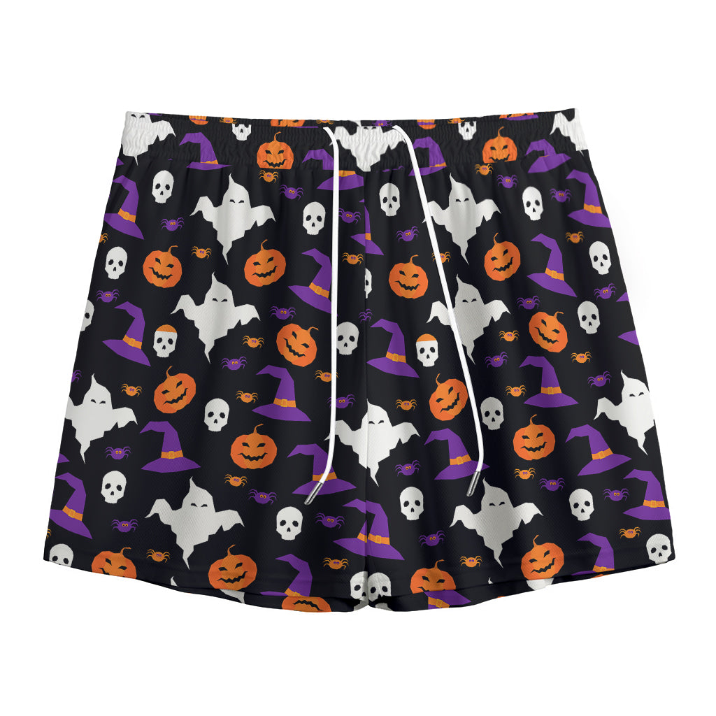 Happy Halloween Ghost Pattern Print Mesh Shorts