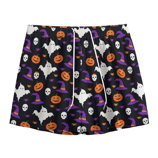 Happy Halloween Ghost Pattern Print Mesh Shorts