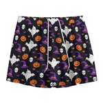 Happy Halloween Ghost Pattern Print Mesh Shorts