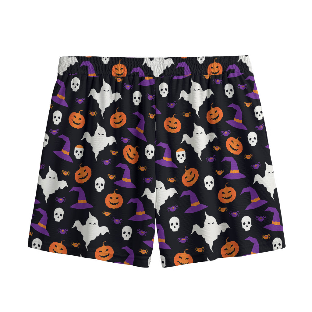 Happy Halloween Ghost Pattern Print Mesh Shorts