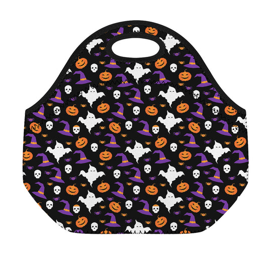 Happy Halloween Ghost Pattern Print Neoprene Lunch Bag