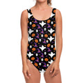 Happy Halloween Ghost Pattern Print One Piece Swimsuit