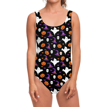 Happy Halloween Ghost Pattern Print One Piece Swimsuit