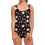 Happy Halloween Ghost Pattern Print One Piece Swimsuit