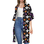 Happy Halloween Ghost Pattern Print Open Front Beach Cover Up