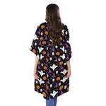 Happy Halloween Ghost Pattern Print Open Front Beach Cover Up