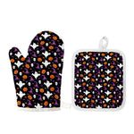Happy Halloween Ghost Pattern Print Oven Mitt And Pot Holder Set