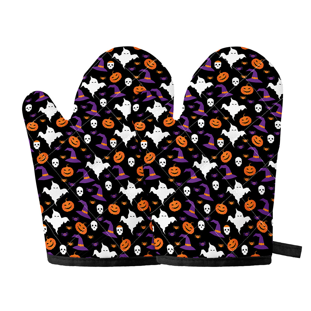 Happy Halloween Ghost Pattern Print Oven Mitts