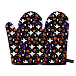 Happy Halloween Ghost Pattern Print Oven Mitts