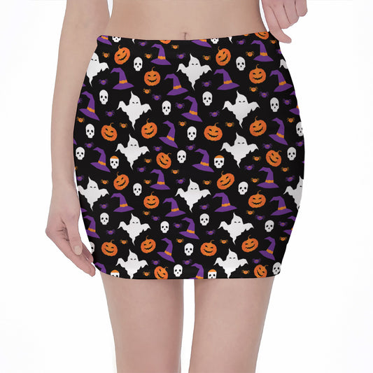 Happy Halloween Ghost Pattern Print Pencil Mini Skirt