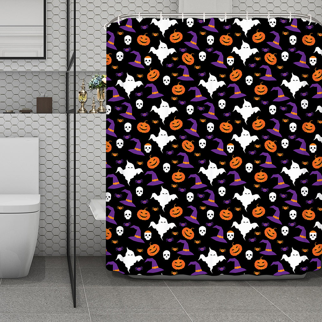 Happy Halloween Ghost Pattern Print Polyester Shower Curtain