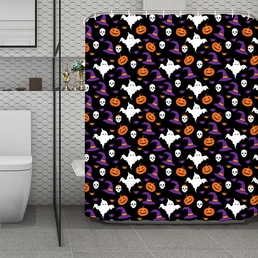 Happy Halloween Ghost Pattern Print Polyester Shower Curtain