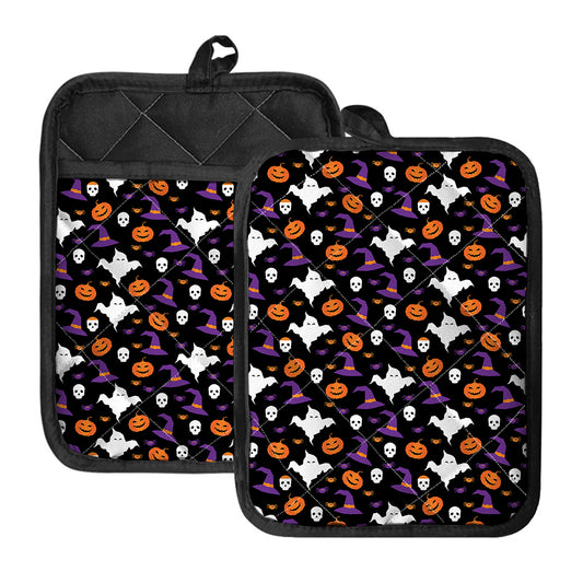 Happy Halloween Ghost Pattern Print Pot Holders With Pocket