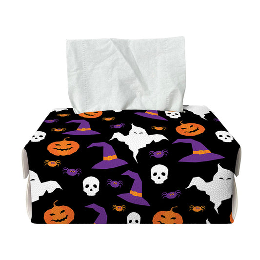 Happy Halloween Ghost Pattern Print Rectangle Tissue Box Cover