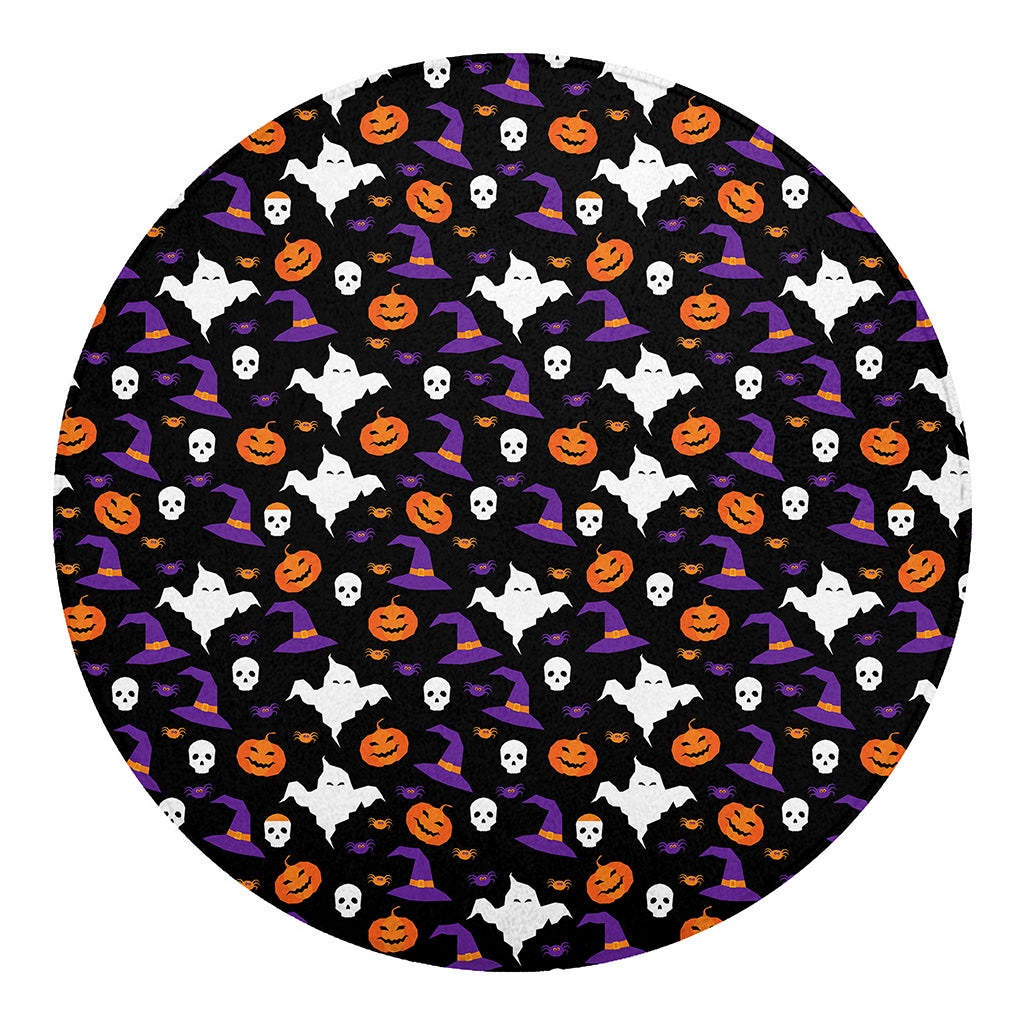 Happy Halloween Ghost Pattern Print Round Blanket