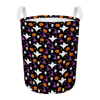 Happy Halloween Ghost Pattern Print Round Laundry Basket