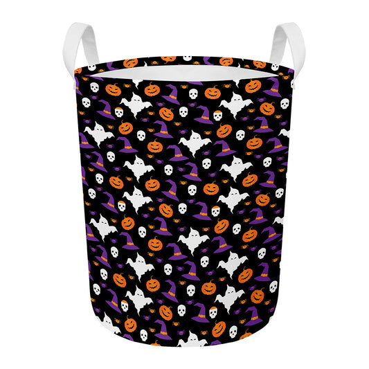 Happy Halloween Ghost Pattern Print Round Laundry Basket