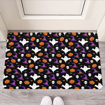 Happy Halloween Ghost Pattern Print Rubber Doormat