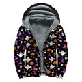 Happy Halloween Ghost Pattern Print Sherpa Lined Zip Up Hoodie