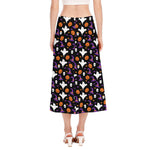 Happy Halloween Ghost Pattern Print Side Slit Midi Skirt
