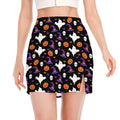 Happy Halloween Ghost Pattern Print Side Slit Mini Skirt