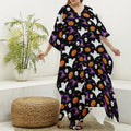 Happy Halloween Ghost Pattern Print Silk V-Neck Kaftan Dress
