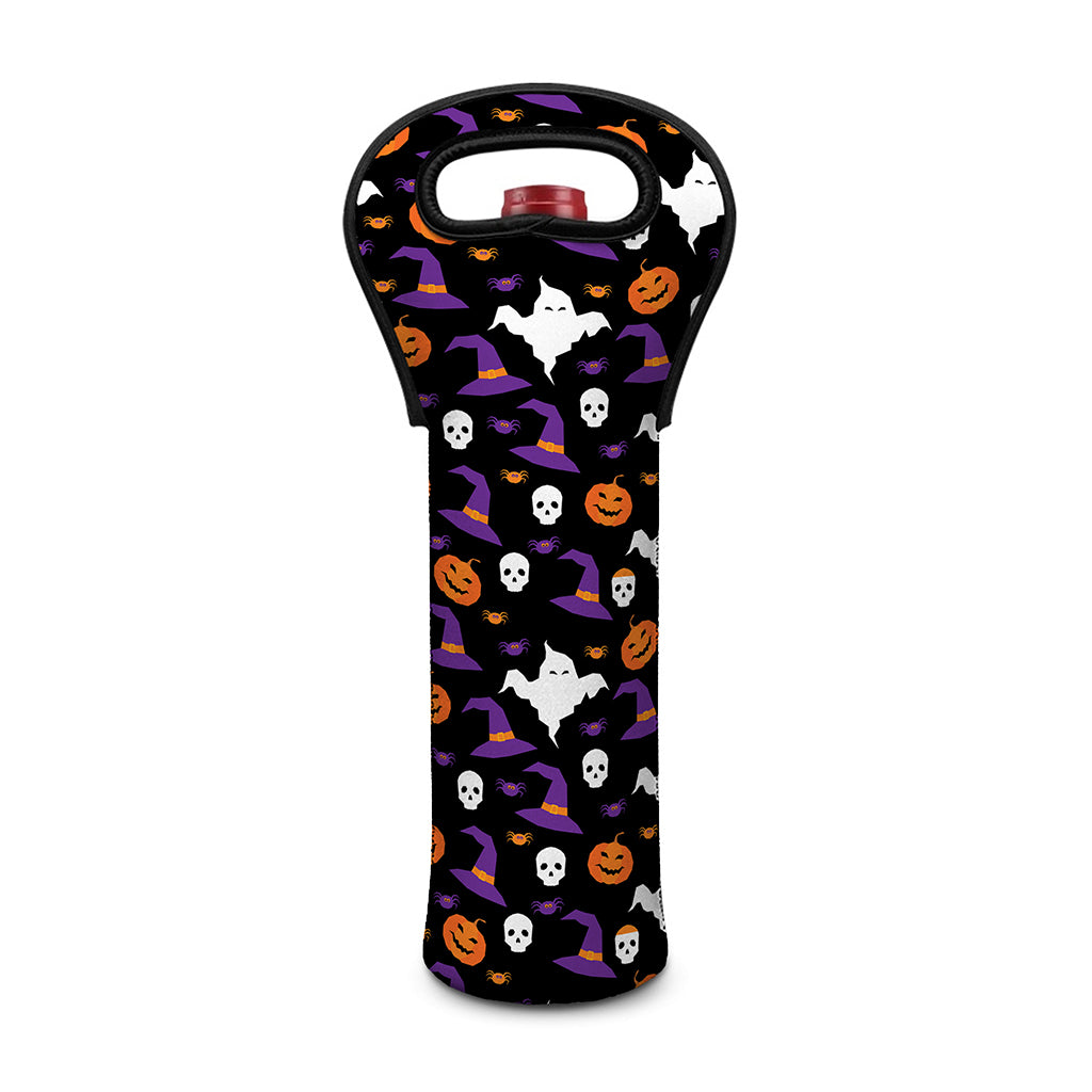 Happy Halloween Ghost Pattern Print Single Neoprene Wine Tote