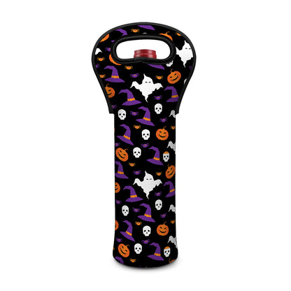 Happy Halloween Ghost Pattern Print Single Neoprene Wine Tote