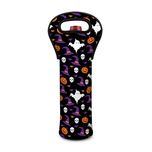 Happy Halloween Ghost Pattern Print Single Neoprene Wine Tote