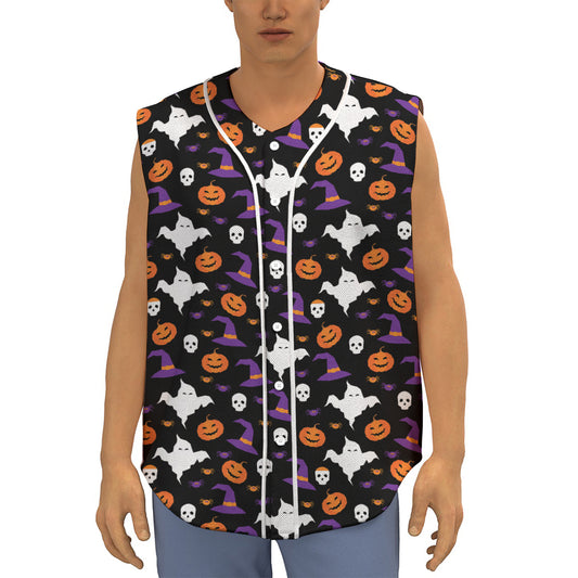 Happy Halloween Ghost Pattern Print Sleeveless Baseball Jersey