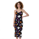 Happy Halloween Ghost Pattern Print Slim Fit Midi Cami Dress