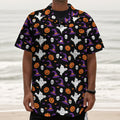 Happy Halloween Ghost Pattern Print Textured Short Sleeve Shirt