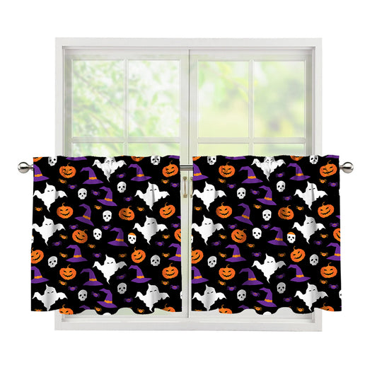 Happy Halloween Ghost Pattern Print Tier Curtains